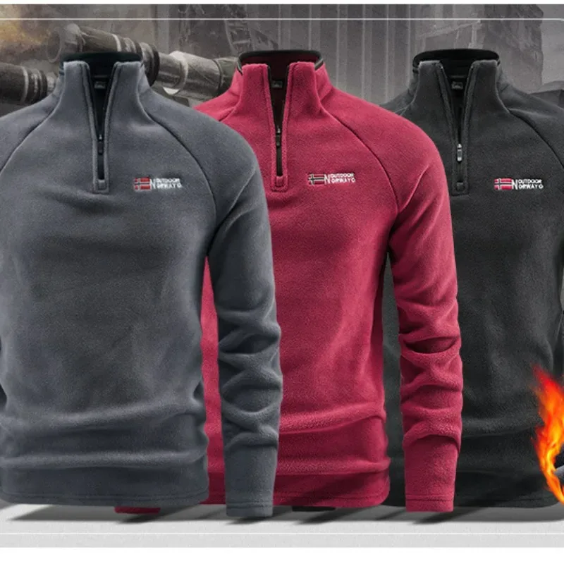 Autunm Winter Polar Fleece Sweatshirt for Men Thick Warm Stand Up Collar Half Zip Casual Base Layer Man Long Sleeve Sweater Man — image 5