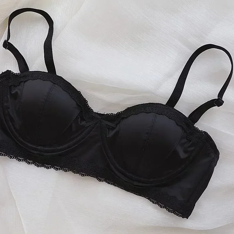 Exquisite Light Luxury Sexy Satin Underwear Thin Women's Summer Soft Steel Ring Half Cup Bra Set Bras for Women