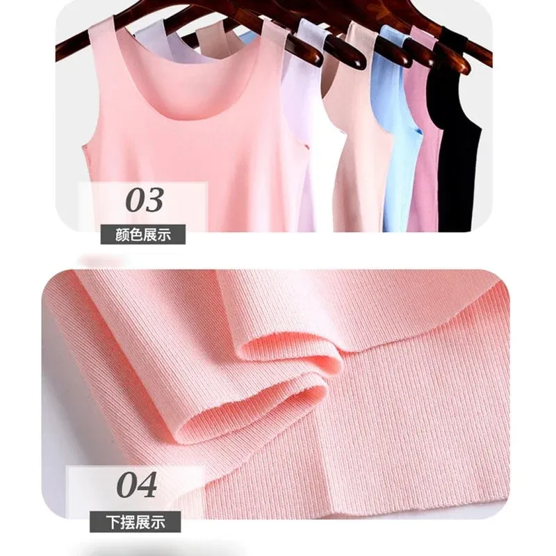 Tank Tops Summer Seamless Ice Silk Vest Women Wear Undershirt Underwear Female Students Korean-Style Slim Strap — image 5