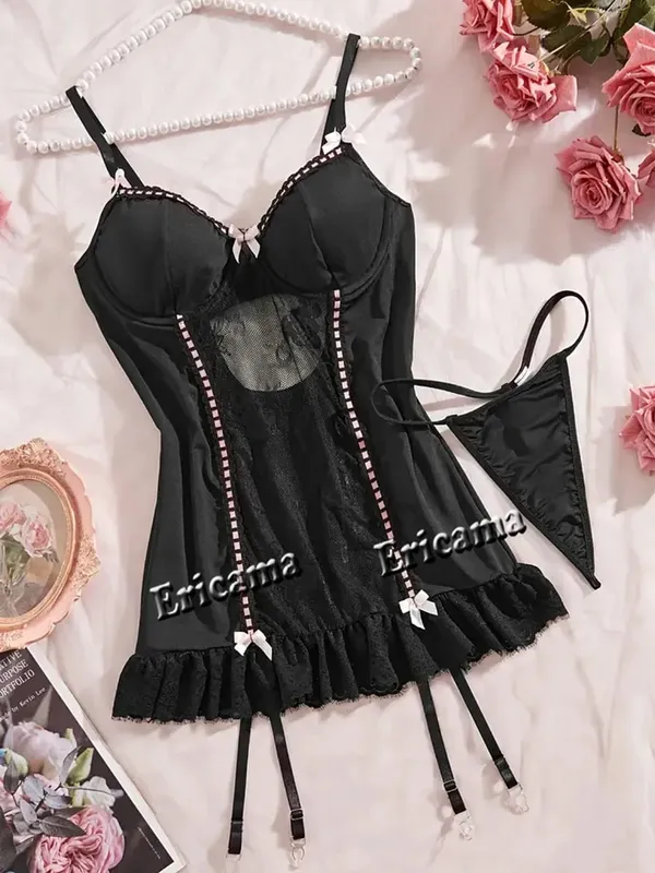 Fancy Lace Sexy Lingerie Set Women's Sexy Underwear g-String garter Hot Skirt Ensemble Outfits Erotic Bra set Erotic Underwear — image 4