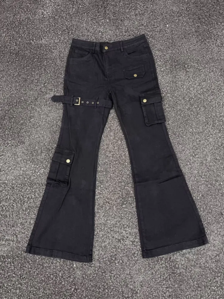 2026 Ropa Y2K Style Black Slim Flare Cargo New Jeans Pants For Men Designer Clothes Dark Streetwear Women Luxury Long Trousers — image 6