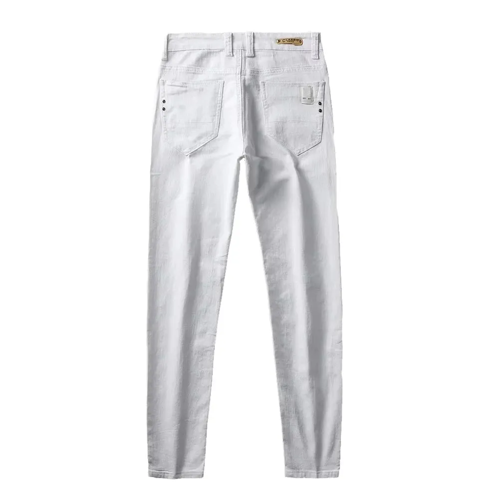 2025 סתיו גברים לבן Slim Fit ג'ינס ישר מכנסי ג'ינס מתיחה מקרית אופנה נוחה בגדי מותג גברים בגדי רחוב — image 6