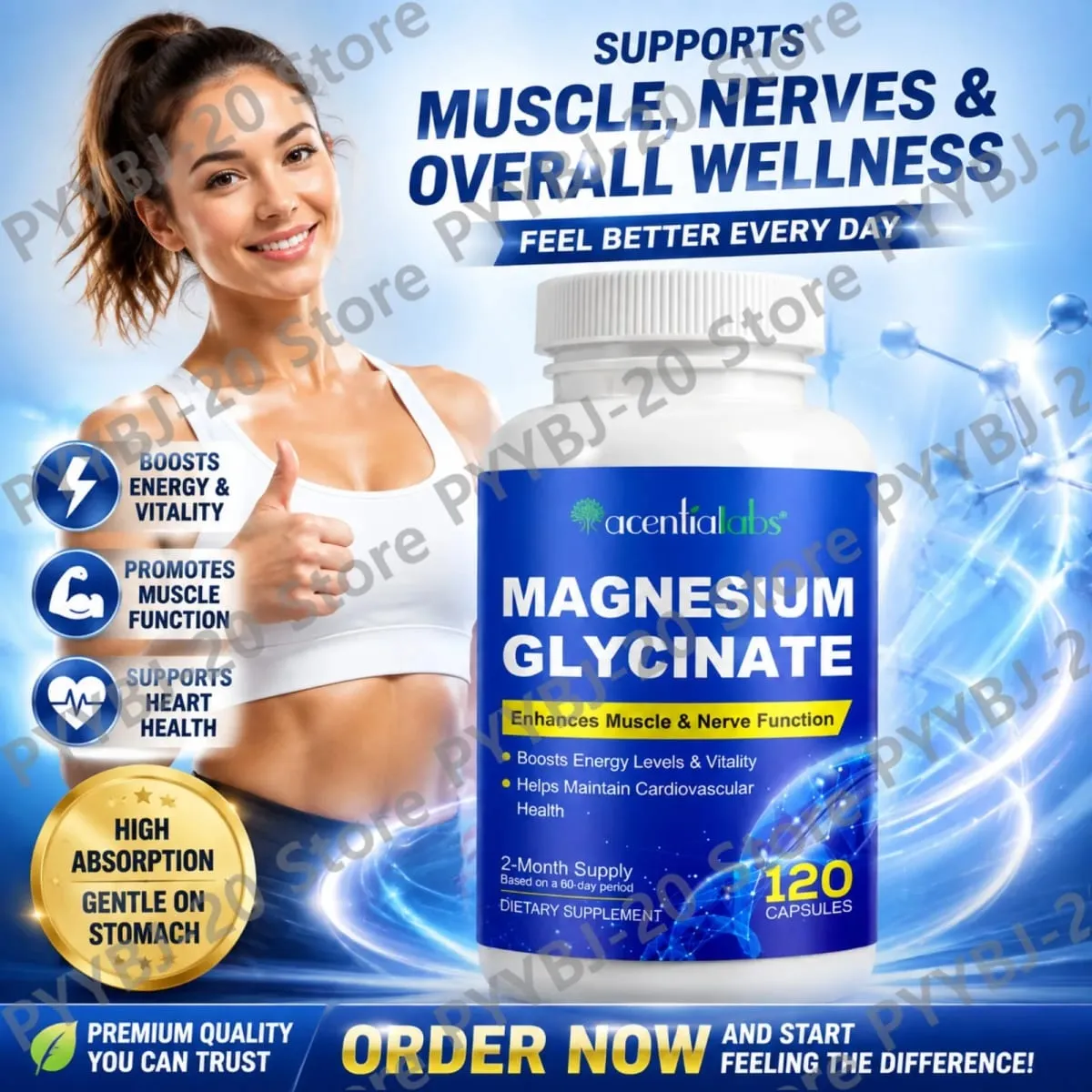 Acentiallabs Magnesium Glycinate 120 Capsules - Pure Organic Vegetarian Supports Bone Health Sleep & Muscle Nerve Support — image 1