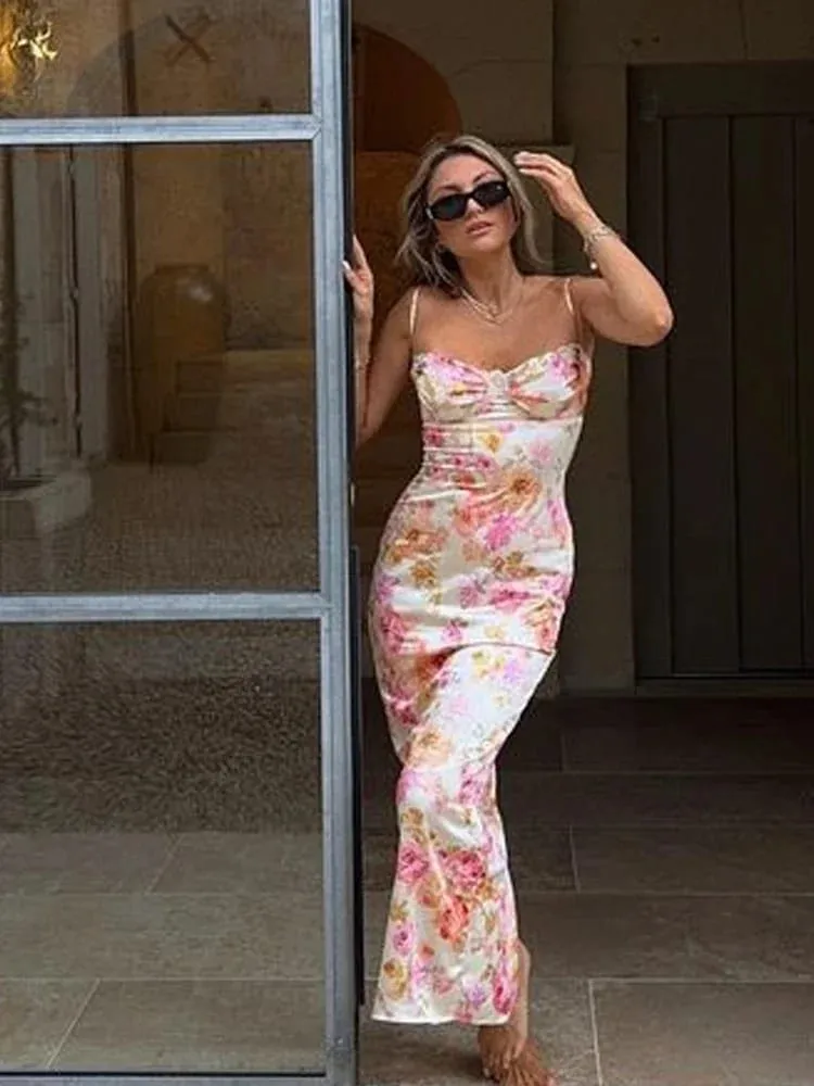 Suninheart Summer Spaghetti Strap Floral Print Party Dresses Elegant Maxi Bodycon Wedding Guest Holiday Dress New In Dress 2023 — image 3
