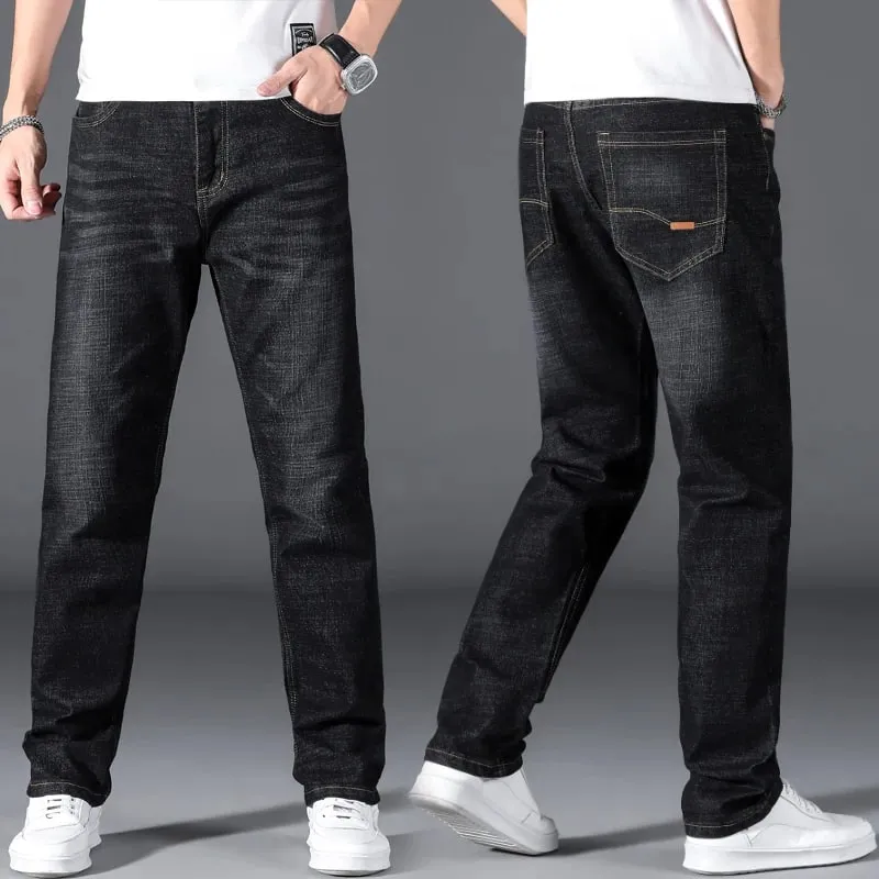 Plus Size 42 44 46 48 50 Classic Men's Jeans Loose Straight Black Blue Jeans Stretch Business Casual Trousers Male Brand Pants — image 2