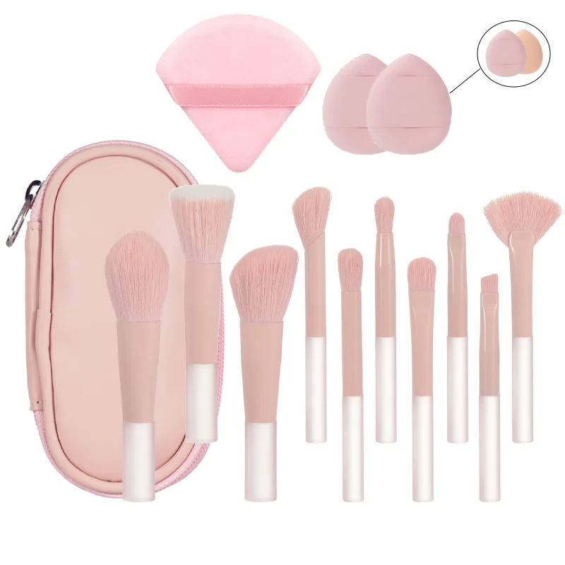 10 pink mini makeup brushes with storage bag foundation contouring brush eyeshadow brow brush - Makeup puff portable makeup — image 10