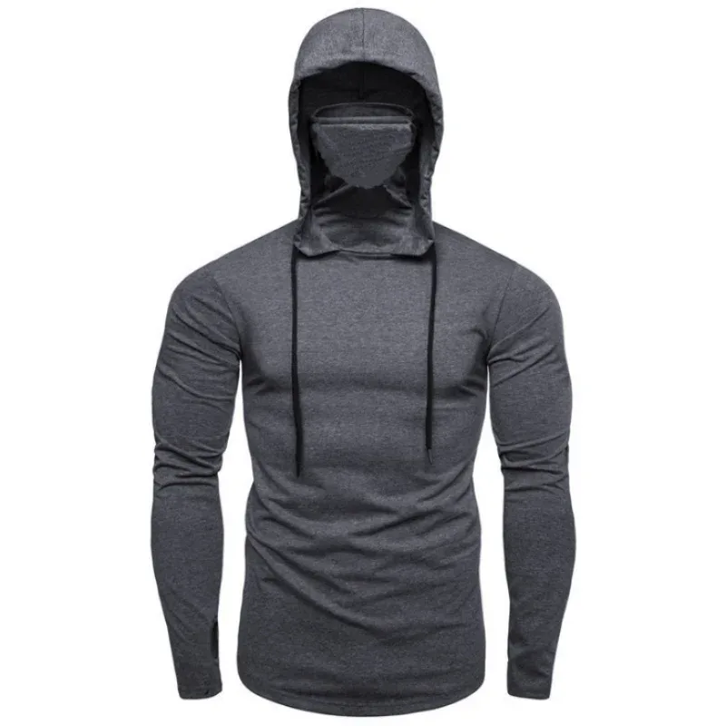 2026 Sweat à capuche fin pour hommes, printemps-automne, avec masque, épissure décontractée, grand masque, sweat-shirt à capuche pour cyclisme, moto et fitness