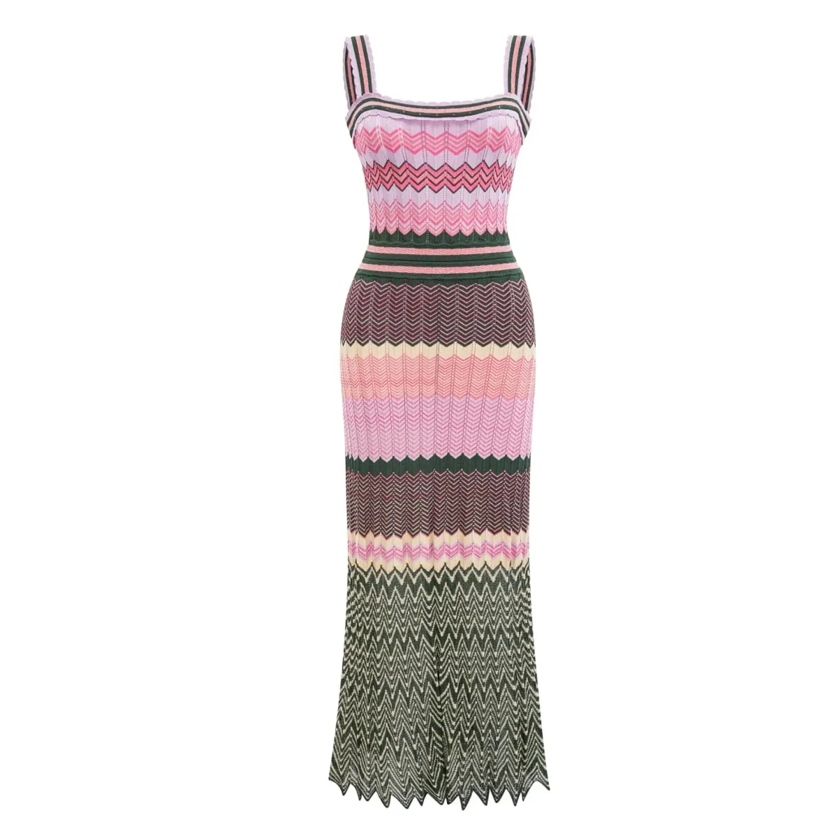 Luxury Brand Design Knitted Zigzag High Elasticity Color Sleeveless Long Maxi Dress Women Arab Africa Popular Boho Lady Skirt — image 1
