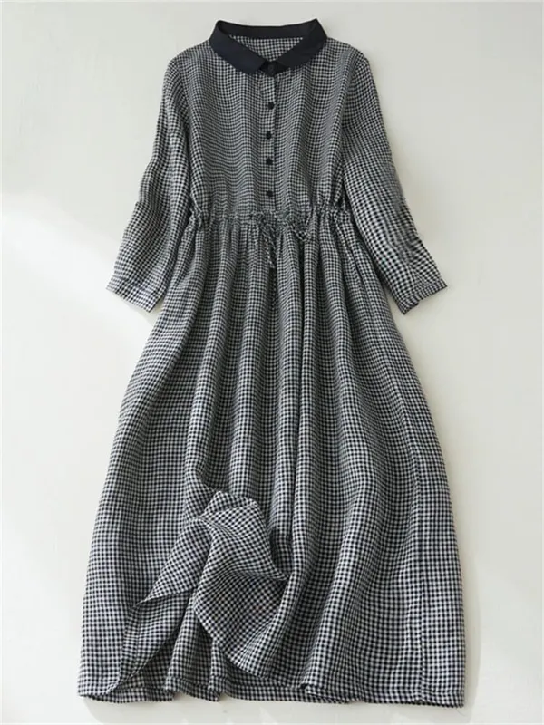 2026 Patchwork Fashion Black White Plaid Autumn Dresses Office Lady Work Dress Japanese Style Women Spring Casual Long Clothing