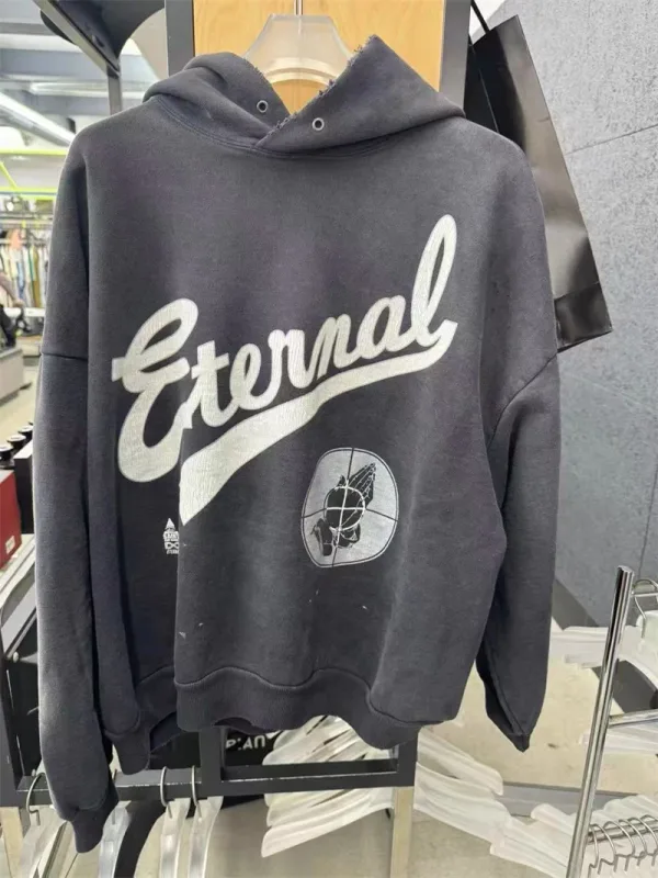 2025 Saint Star Pattern Printed Pure Cotton Washed Vintage Hoodie High Street Casual Loose Fashion Fleece Oversize Trendy Tops