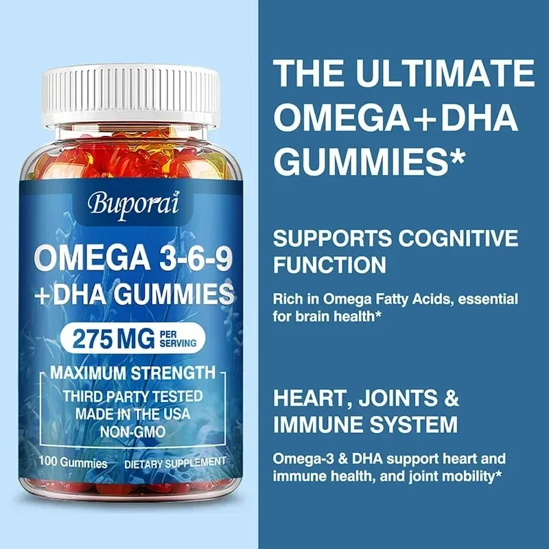 Omega 3 6 9 + DHA Gummies - Brain Health Enhances Concentration Memory Improves Blood Circulation Eye Support