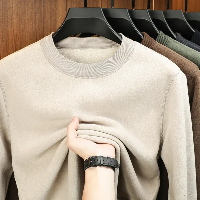 Herfst en winter fluwelen herenhoodie met lange mouwen, ronde hals, effen kleur, mode, casual, veelzijdige top
