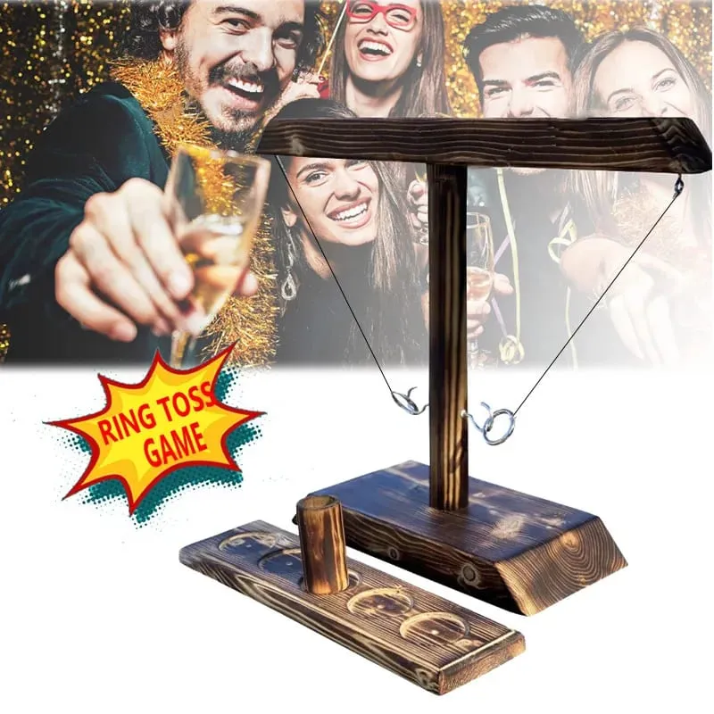 Ring Toss Games for Kids Adults Home Party Drinking Games Fast-paced Handheld Wooden Board Games Shot Ladder Bundle Outdoor Bars — image 2