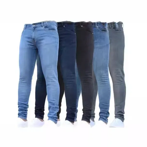 European and American New Style Tight and Personalized Popular Jeans 2024 Fashion Men's Elastic Solid Color Slim-fit Pants — image 3