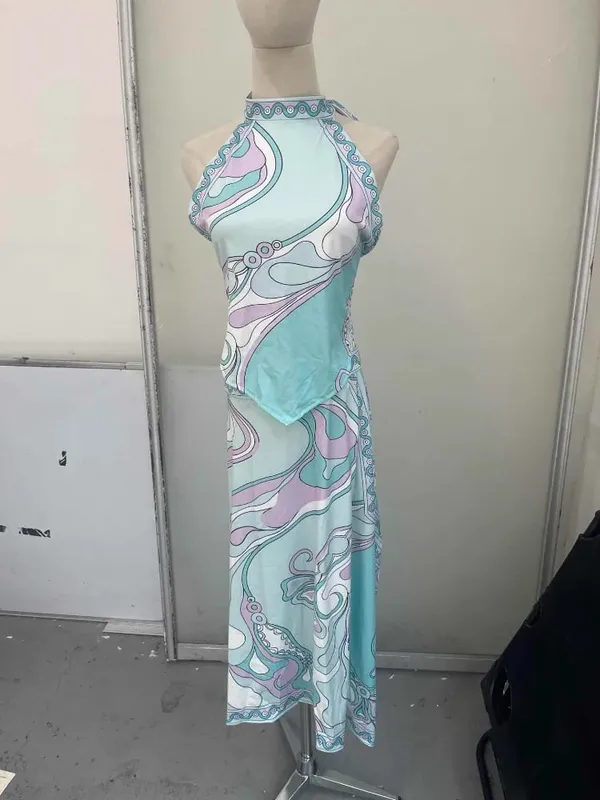 Dámské sexy tištěné šaty s ohlávkou bez rukávů, s rameny, bez zad, volný, nepravidelný, elegantní župan 2026, ženy, dovolená, ulice, vestidos — image 8