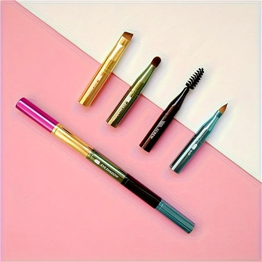 4-in-1 Portable Makeup Brush Set Metal Handle Eyebrow & Lip Brushes with Eyelash And Eyeshadow Applicators Travel-Friendly — image 6