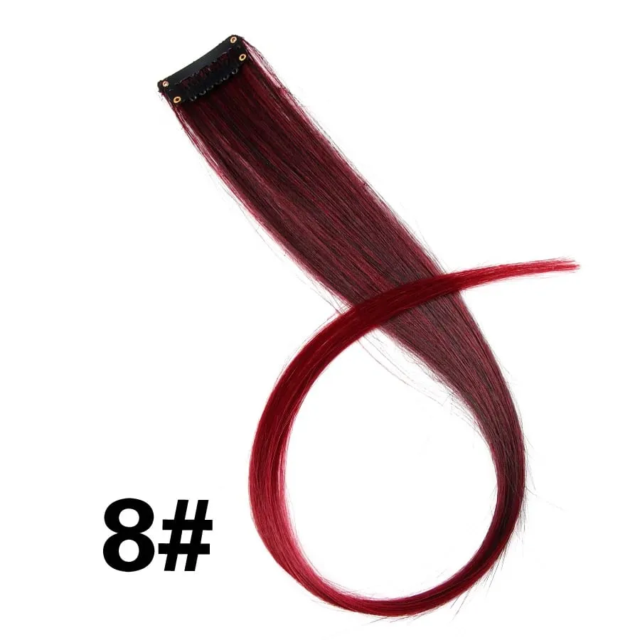 Straight Colored Hair Piece Hair Extensions Clip In Highlight Rainbow Hair Pink Blue Purple Synthetic On Clips For Women Girls — image 14