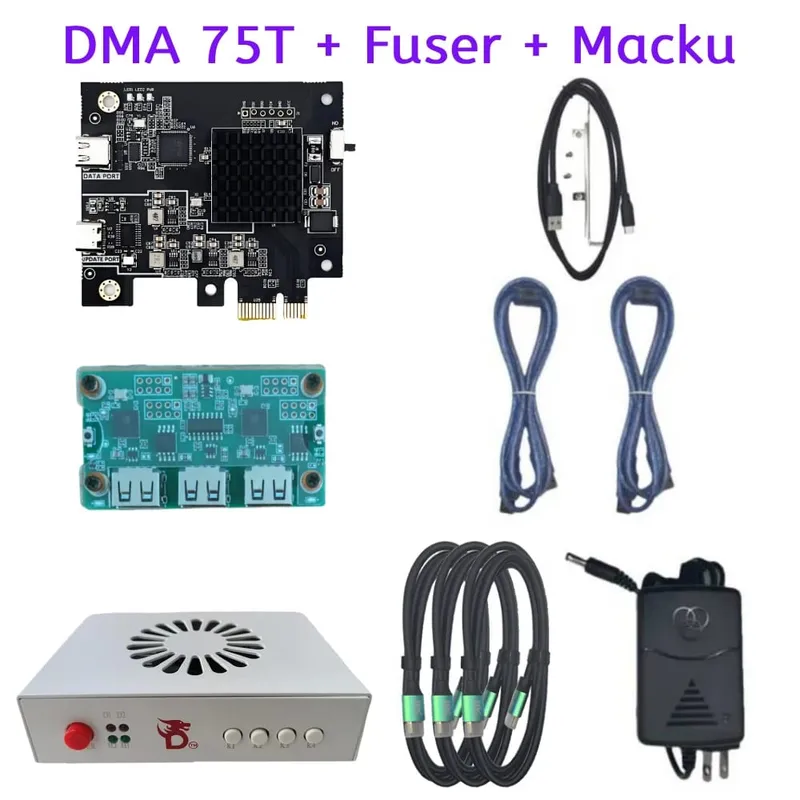 75t Dma Bundle - FPGA Dma 75t Card + HDMI Fuser Fusion Device + Makcu - DMA Kit (Contains All Cables)