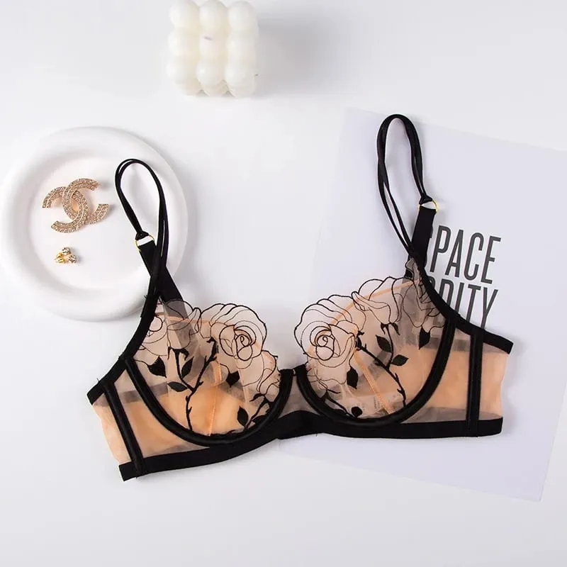 French Sexy Half Cup Transparent Underwear Women's Ultra-thin Mood Lace Bra Set Together Big Breasts Show Small Bra — image 10