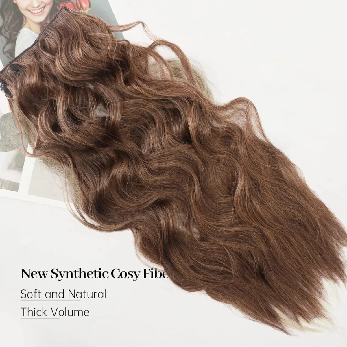 Black Halo Hair Extensions with Invisible Wire Adjustable Size 22inch Long Synthetic Wavy Curly Hairpieces for Women No Clip — image 5