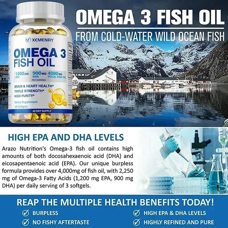 Olio di pesce Omega-3 - Migliora la concentrazione della memoria e la cognizione Promuove la salute del cervello e degli occhi Migliora la funzione immunitaria — image 5