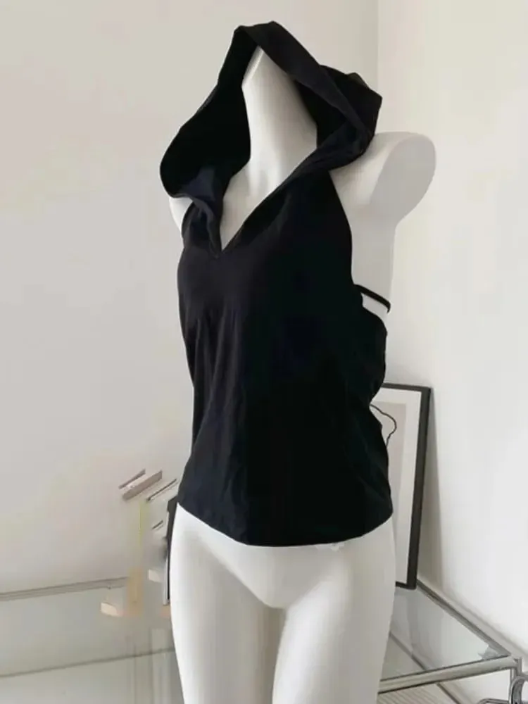 2025 Ropa Mujer Backless Bandage Y2k Tank Top Women Solid Hooded Tunic Casual Camisole Fashion Sexy Korean Summer Cropped Tanks — image 3