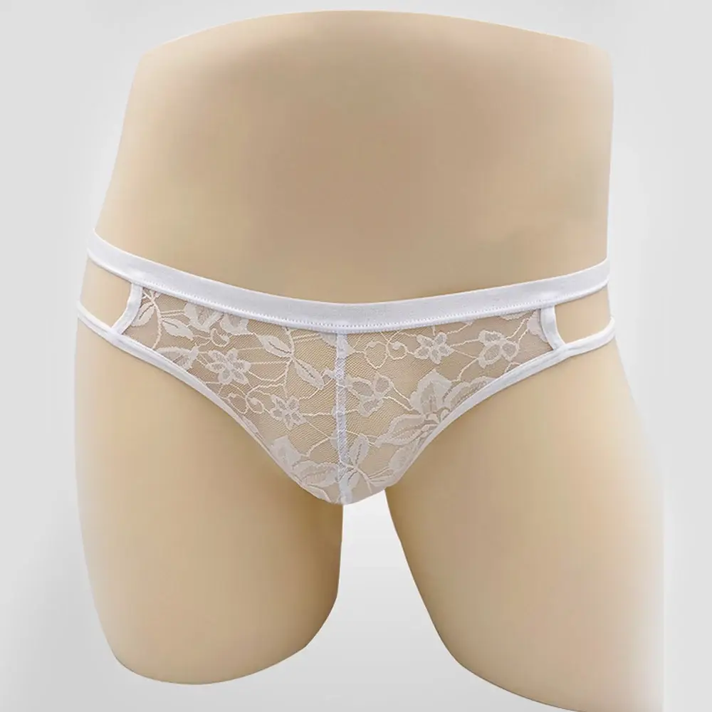 Intimo sexy Perizoma da uomo Lingerie esotica Mutandine Custodia in pizzo trasparente Scava fuori motivo floreale in pizzo Cintura regolabile — image 14