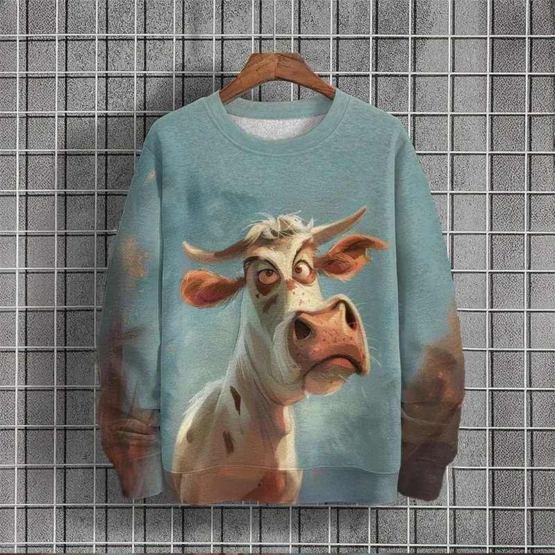 3D Printed Funny Animal Hoodie For Men Cartoon Cow Sheep Pattern Sweatshirts Autumn Long Sleeves Unisex Loose Hoodies O-Neck Top