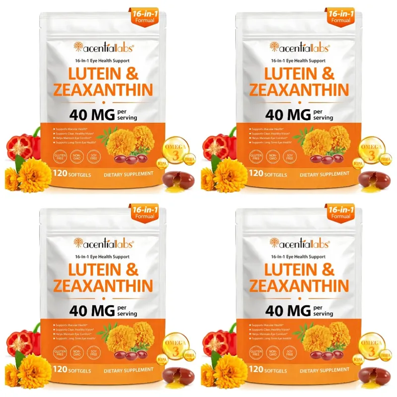 Acentiallabs Lutein Zeaxanthin Softgels 40mg Lutein & 8mg Zeaxanthin 120 Count Blue Light Filter Macular Protection Eye Care
