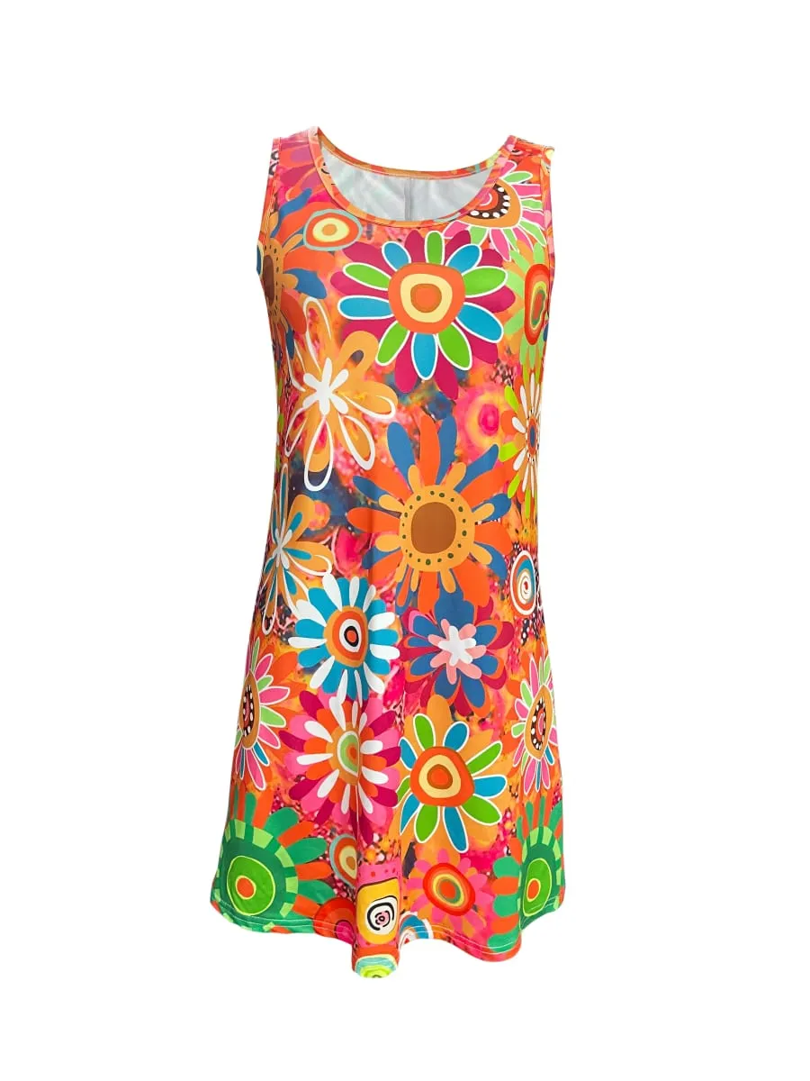 여자의 활기찬 꽃 프린트 민소매 드레스 봄/여름 휴가 스타일 드레스