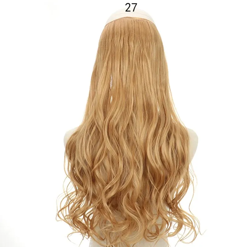 Long No Clips Invisible Wire Hair Extensions 16 22 32" Synthetic Wavy Black Brown One Piece Hairpiece Hair Extension