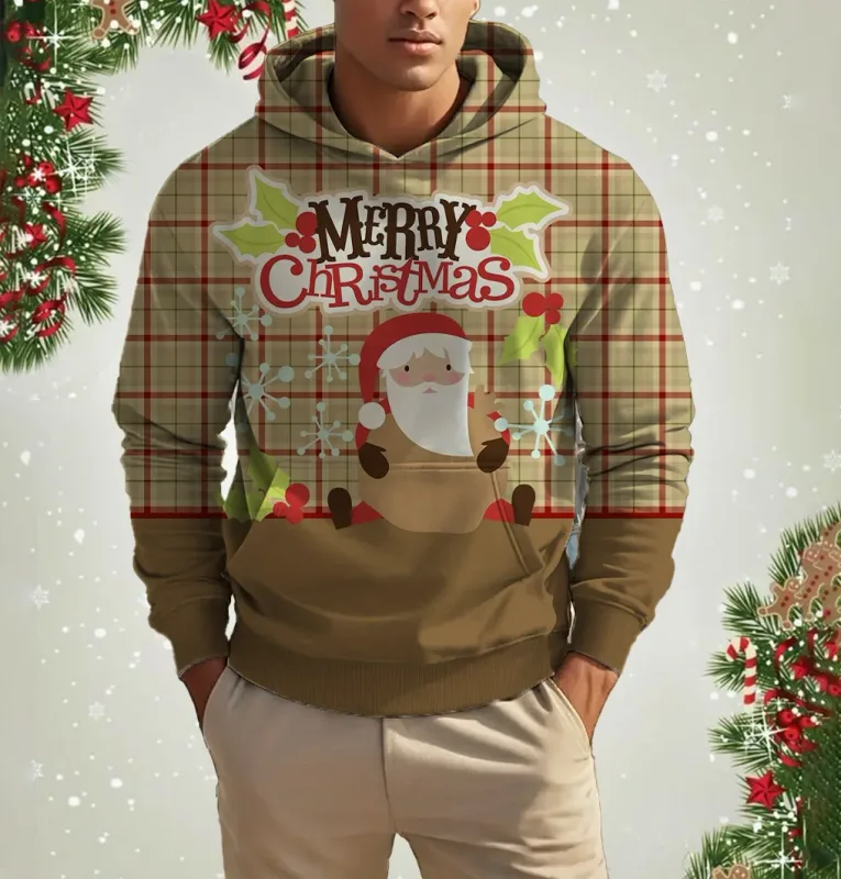 Men's Christmas Reindeer Print Hoodie Animal Cartoon Pattern Sweatshirt Casual Cute Polyester Spandex Blended Hooded Sweatshirt