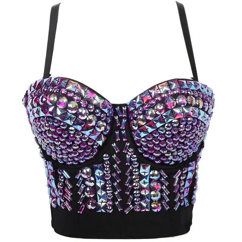 Visivane Rivet Beading y2k Tank Tops Women Bra Blusas Short Corset Woman Clothing Stage Party Shaper Ladies Crop Shirt Camis — image 16