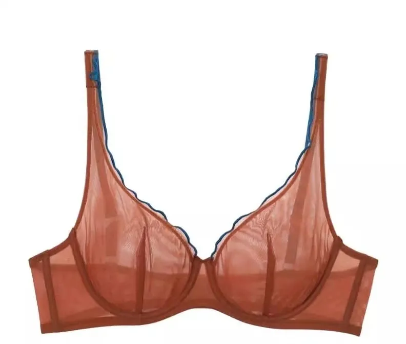 Sexy French Mesh Bra Panty Set Ultra Thin Underwire Push Up Minimizer Lingerie Support Triangle Cup for Large Chest Small Look — image 11