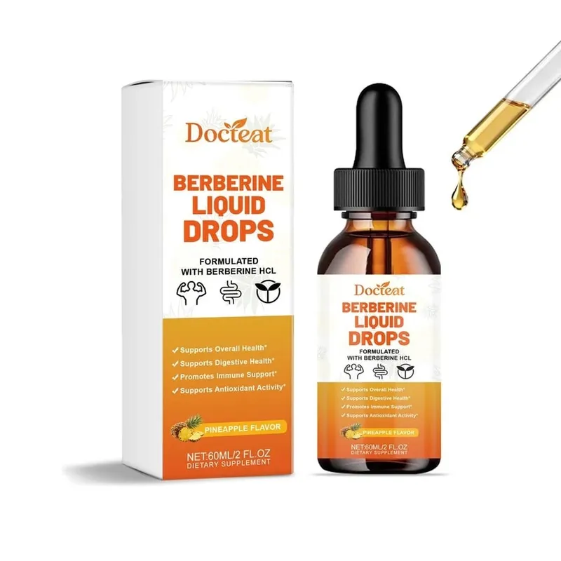 Docteat Berberine HCl Liquid Drops Supports Digestive Health with Ceylon Cinnamon and Green Coffee Bean Pineapple Flavor 60 Ml