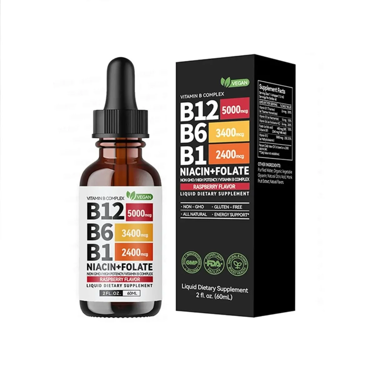 Vitamin B6 Kapky Komplex B12 B1 Folát Tekutý doplněk pro podporu trávicího systému Kapky Tekuté Kapky s trojitým vstřebáváním — image 5