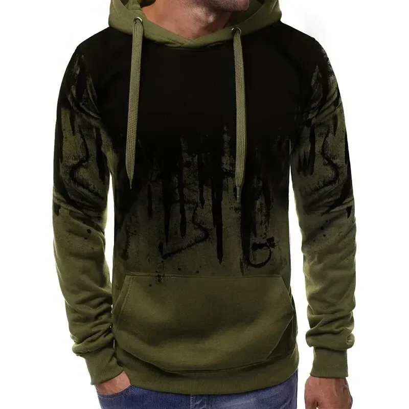 Gradient Print Men's Pullover Hooded Sweatshirt Spring Autumn Daily Fitness Sportswear Fashion Casual Hoodies Loose Clothing — image 1