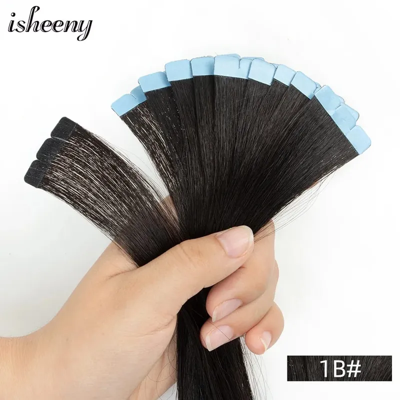 12"-20'' Invisible Mini Tape in Human Hair Extensions Invisible Adhesive Seamless Tape in Hair Natural Straight 10pcs/pack — image 5