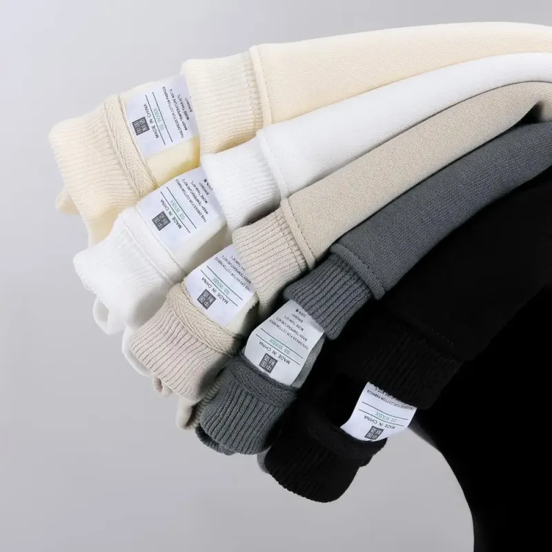 600g Men's 100% Cotton Oversized Sweatshirt for Winter Solid Beige Batwing Sleeve Heavyweight Fleece Crew Neck Thermal Hoodies