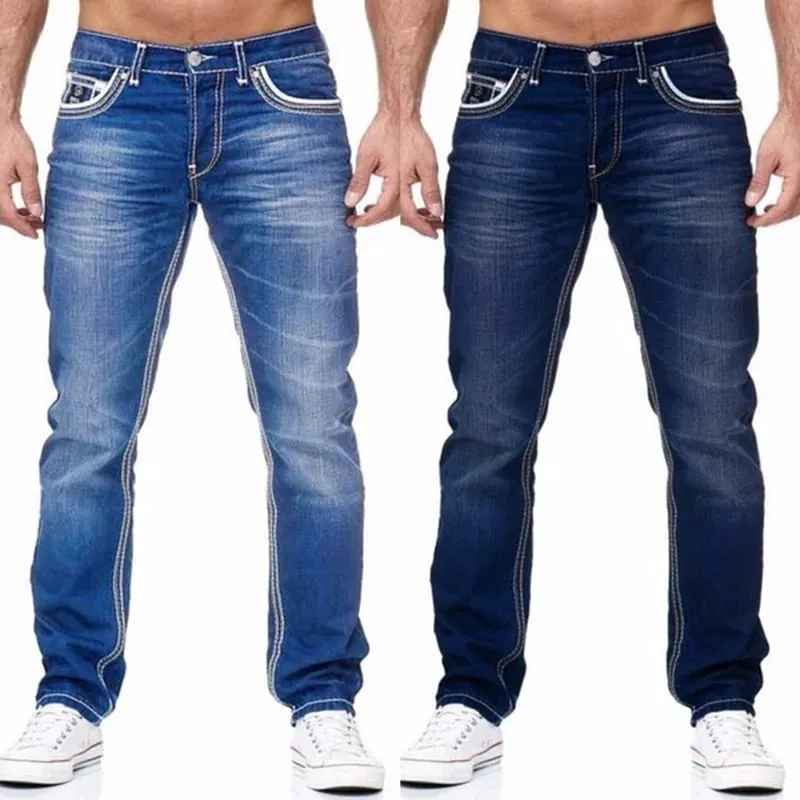 Men Jeans Black Straight Pants Spring Autmun Pockets Denim Casual Tousers Light Blue High quality Streetwear Jeans Men — image 9