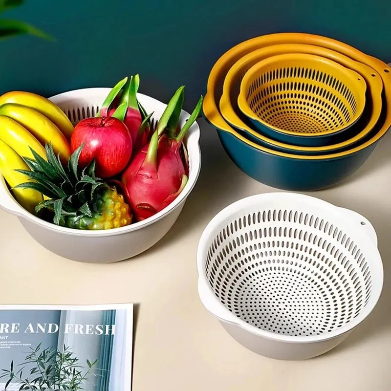 6PCS Kitchen Sink Vegetable Drainer Fruit Basket for Multifunctional 3 Size Stackable Washing Basin Vegetable Drain Basket Basin — image 2