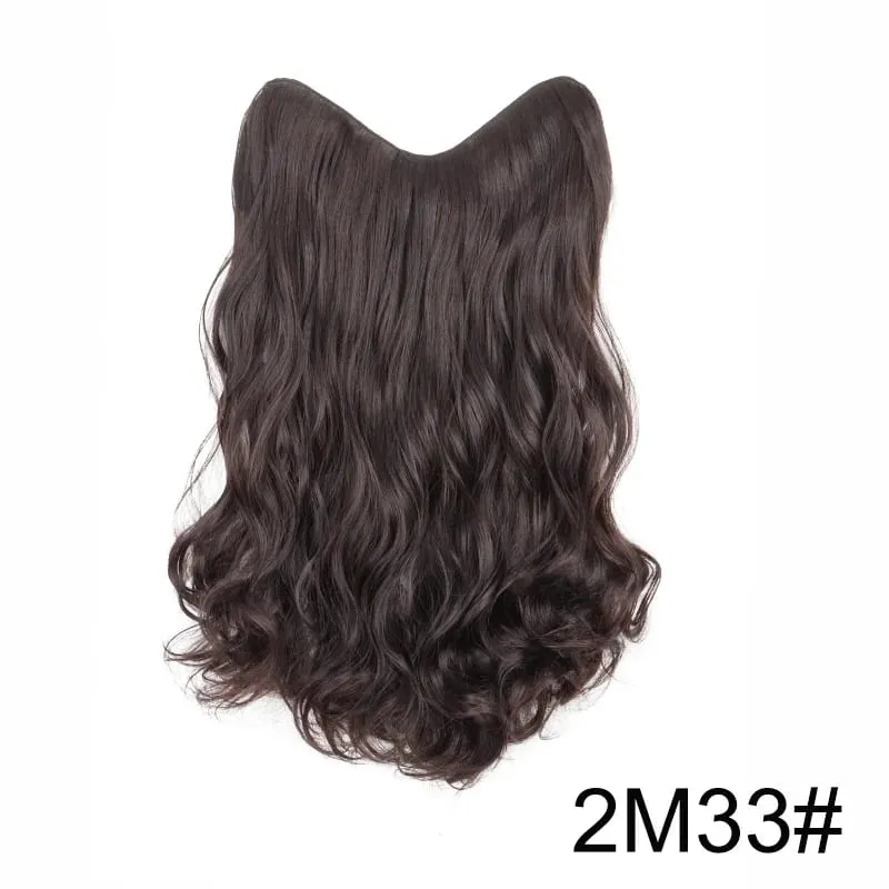 20Inch Synthetic Long Wavy Curly 4 Clip in Hair Extension V-shaped Heat Resistant Black Blonde Hairpiece for Women