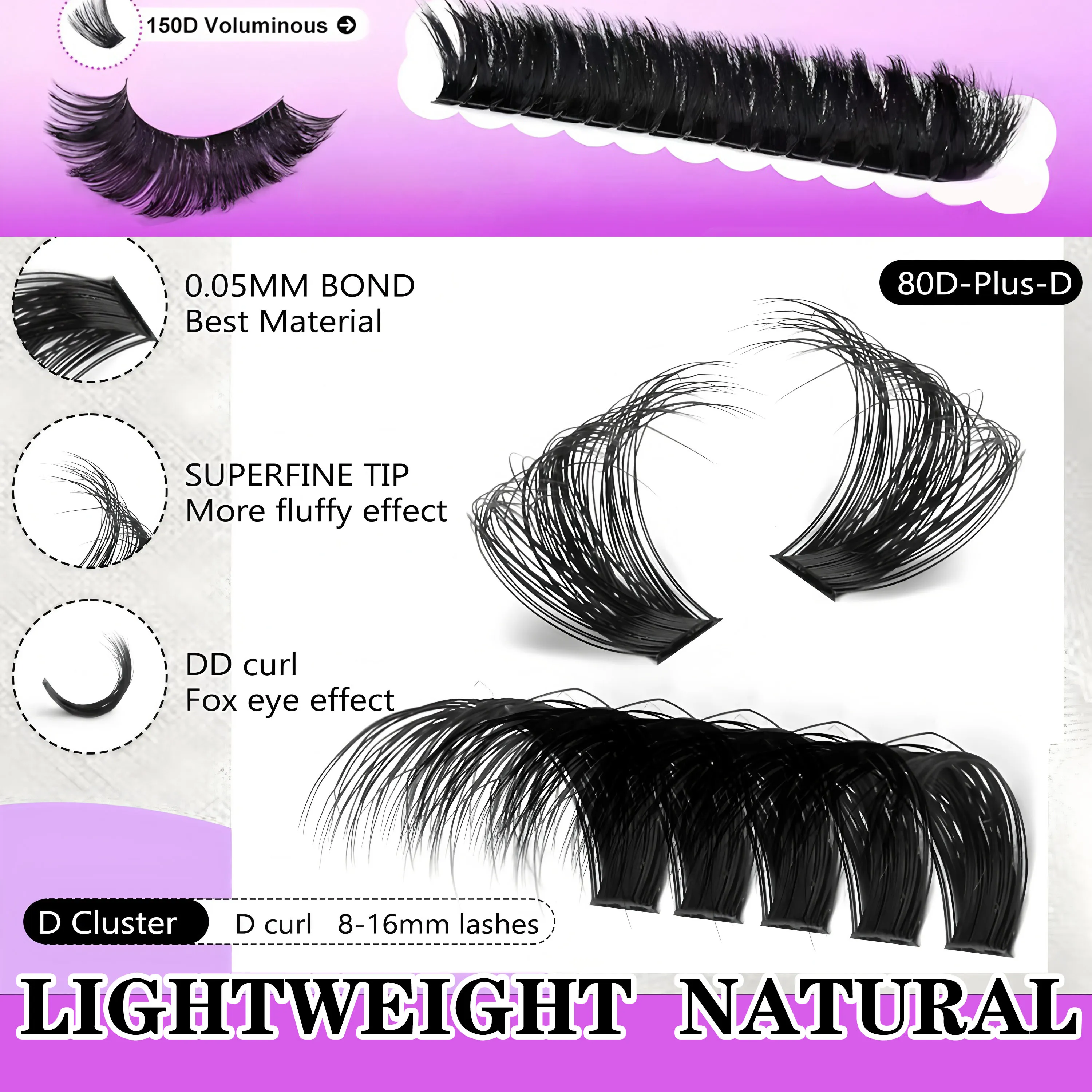 40D-150D Lashes Cluster DIY Lash Extension Mixed Tray Clusters Øjenvipper Fluffy Volume Individuelle vipper Cat Eye Lash Extension — image 5