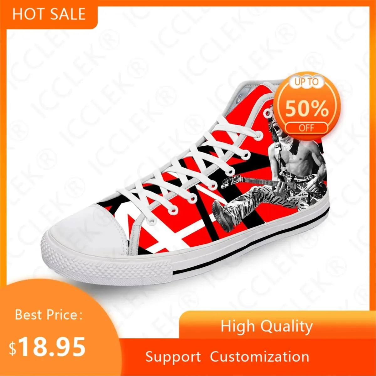 Hot Van EVH 5150 STRIPES Halen Harajuku Lightweight Cloth 3D Print High Top Canvas Shoes Mens Womens Casual Breathable Sneakers