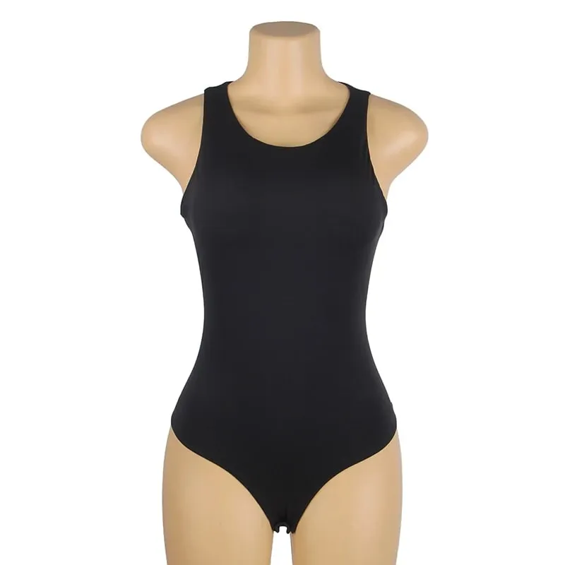 Women Sleeveless Stretch Base Layer Bodysuit One Piece Crew Neck Open Crotch Slim Fit Versatile Solid Tank Top S-2XL For Summer