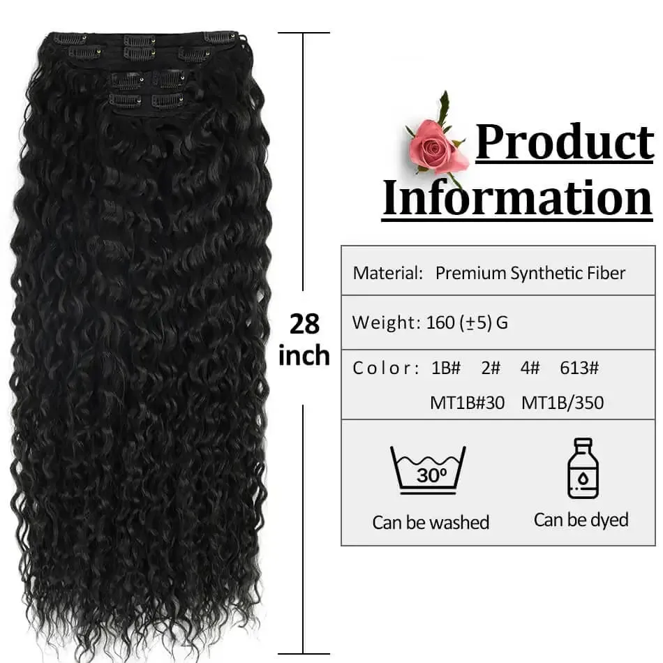 Synthetic Kinky Curly Clip-in Hair Extensions Super Long Water Wave Clip In Hair 160grams 4 Pcs Full Head Hair Pieces