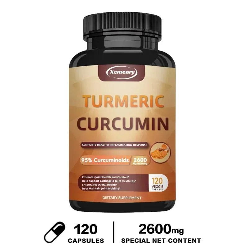 Turmeric Curcumin Capsules Supplement with BioPerine Black Pepper Extract for Joint Digestive & Immune Support