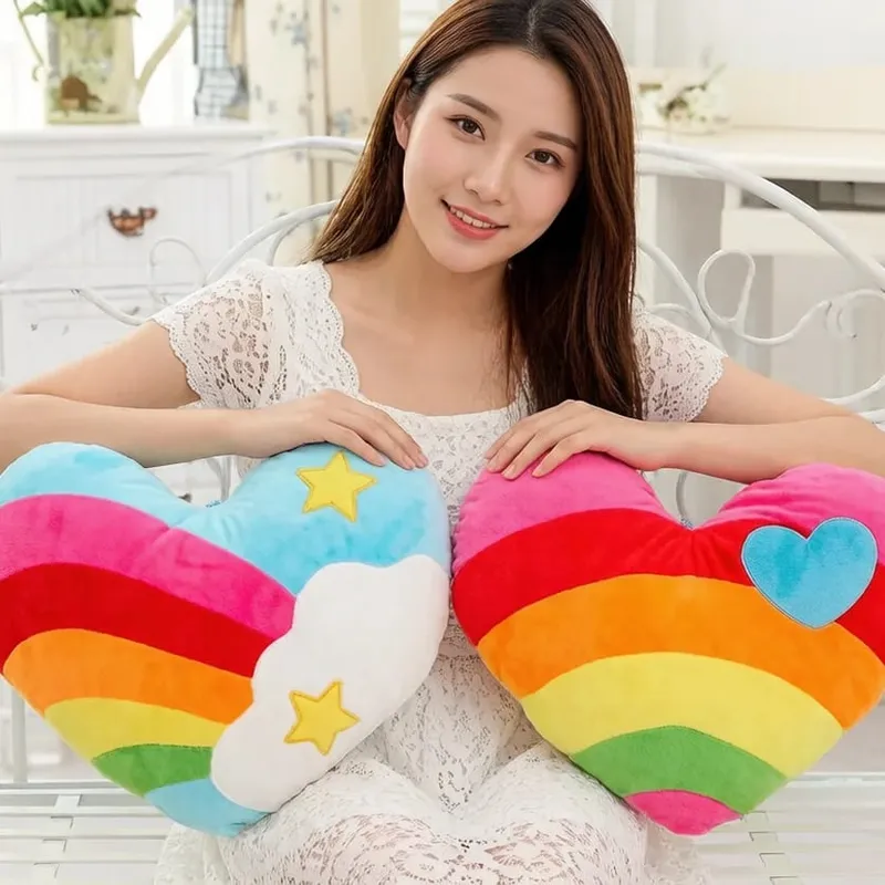 40x35cm Rainbow Heart Plush Pillow Stuffed Colorful Sweet Cushion Sofa Chair Home Decoration Halloween's Day Gift — image 2