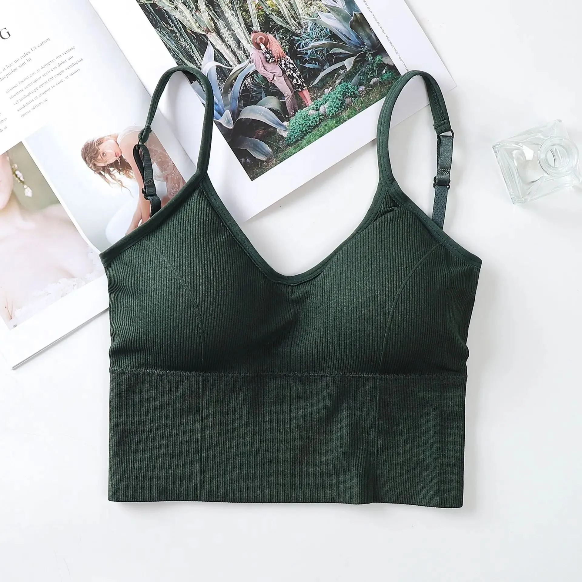 Kvinder Tank Crop Top Sømløst Undertøj Vintage Crop Top Kvinde Tanks Vest Camis Polstret U Ryg Kvinde Sexet Sport Lingeri Camisole — image 12
