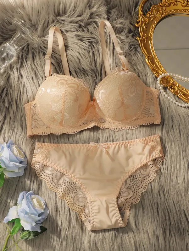 Women's Sexy Underwear Embroidered Flowers with Steel Hoops Gather Push Up 2-piece Comfortable Underwear Set A2123
